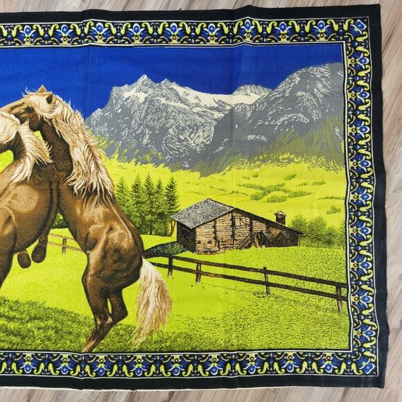 Vintage Playing Horses in a Meadow Wall Tapestry - 35" x 55" - Picture 4 of 6
